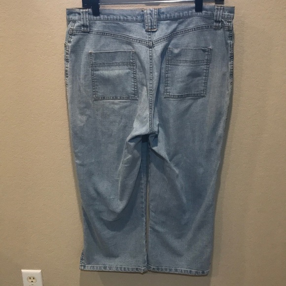 Gloria Vanderbilt Wide Leg Side Slit Capri Denim Light Wash Lace up Front-14P - Picture 2 of 12